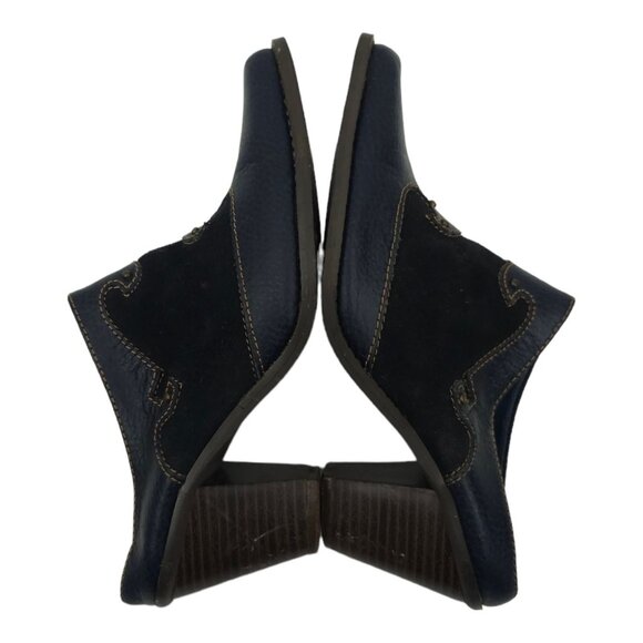 Western Blue Leather Suede Mules Boot Style Clogs Sz 6 Brass Studs Rodeo Slip On - Picture 9 of 12